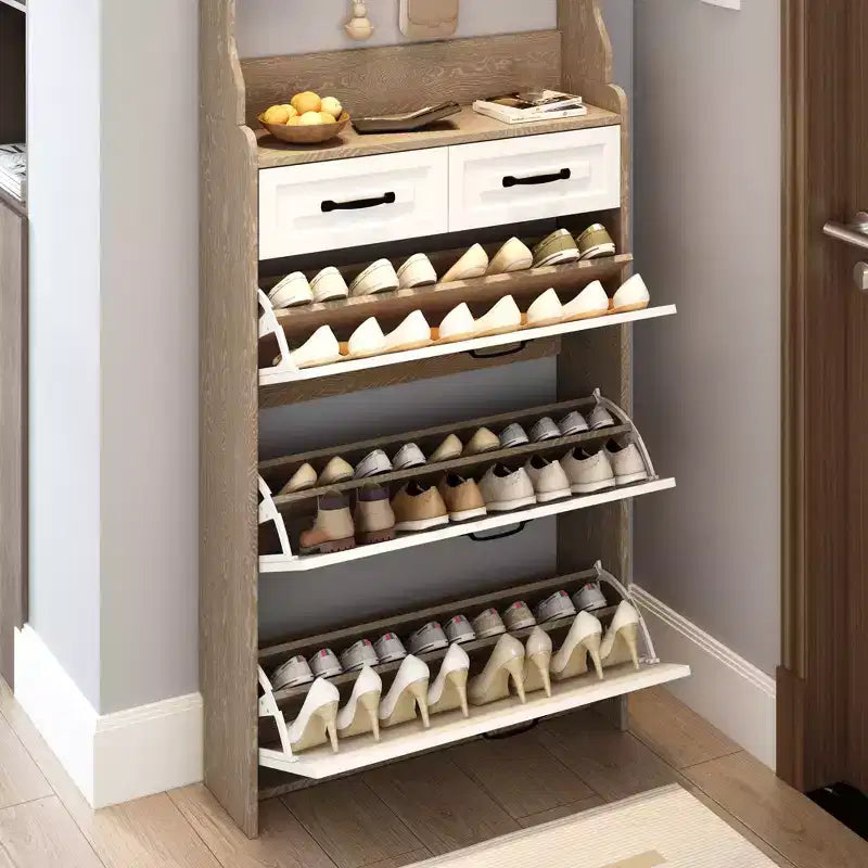 OAK Shoe Cabinet With 3 Doors 2 Drawers With Hanger