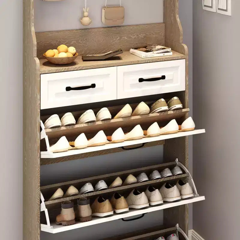 OAK Shoe Cabinet With 3 Doors 2 Drawers With Hanger
