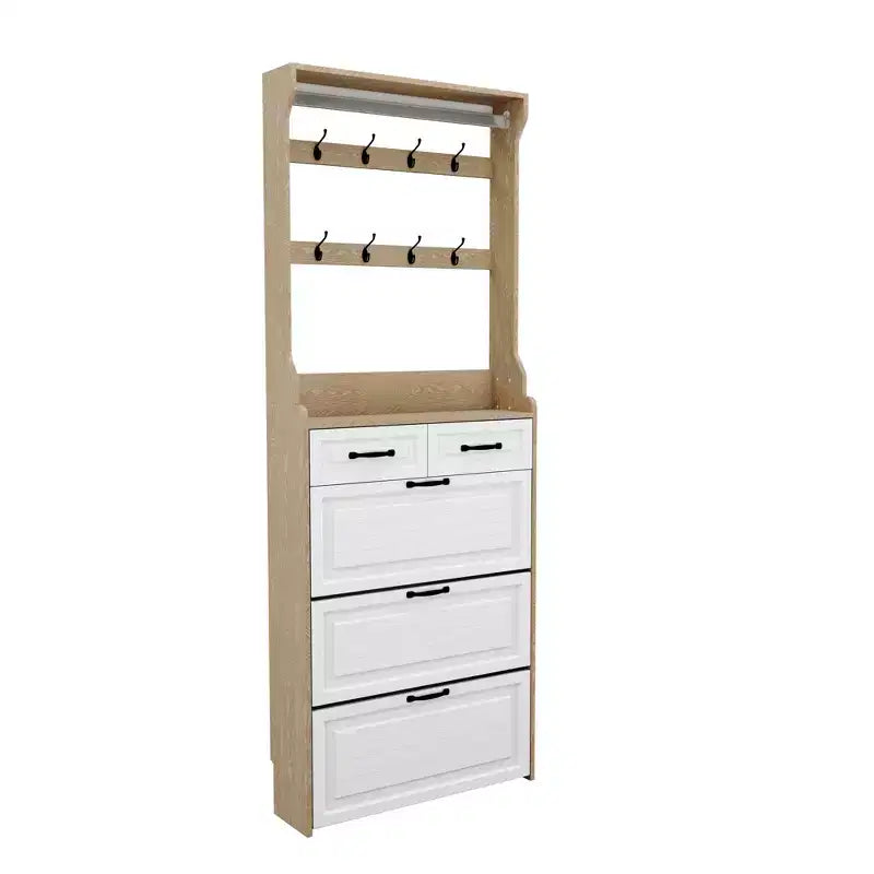 OAK Shoe Cabinet With 3 Doors 2 Drawers With Hanger