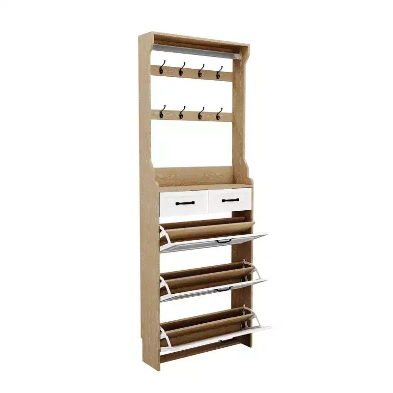 OAK Shoe Cabinet With 3 Doors 2 Drawers With Hanger