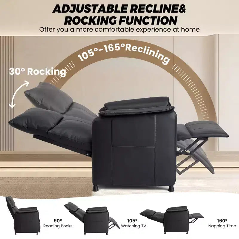 Massage Recliner Chair with Heat, PU Leather Lounge Chair with Vibration Massage Points, Modern Single Sofa for Living Room, Bedroom, Black