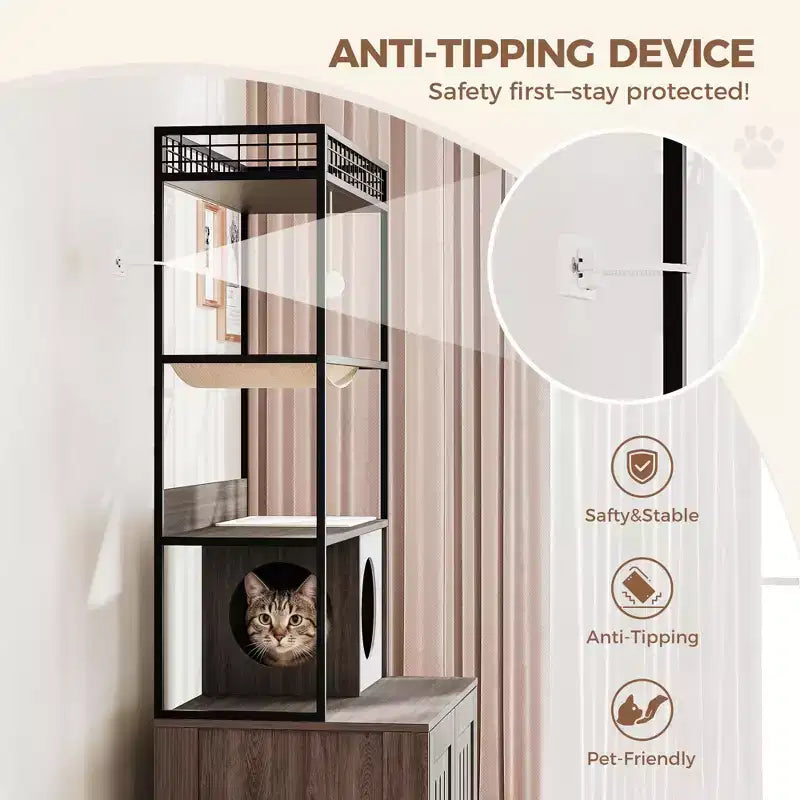 Multi-Functional Cat Litter Box Enclosure with Storage Rack, Hidden Cat Furniture, Modern Indoor Cat House, for Living Room, Home