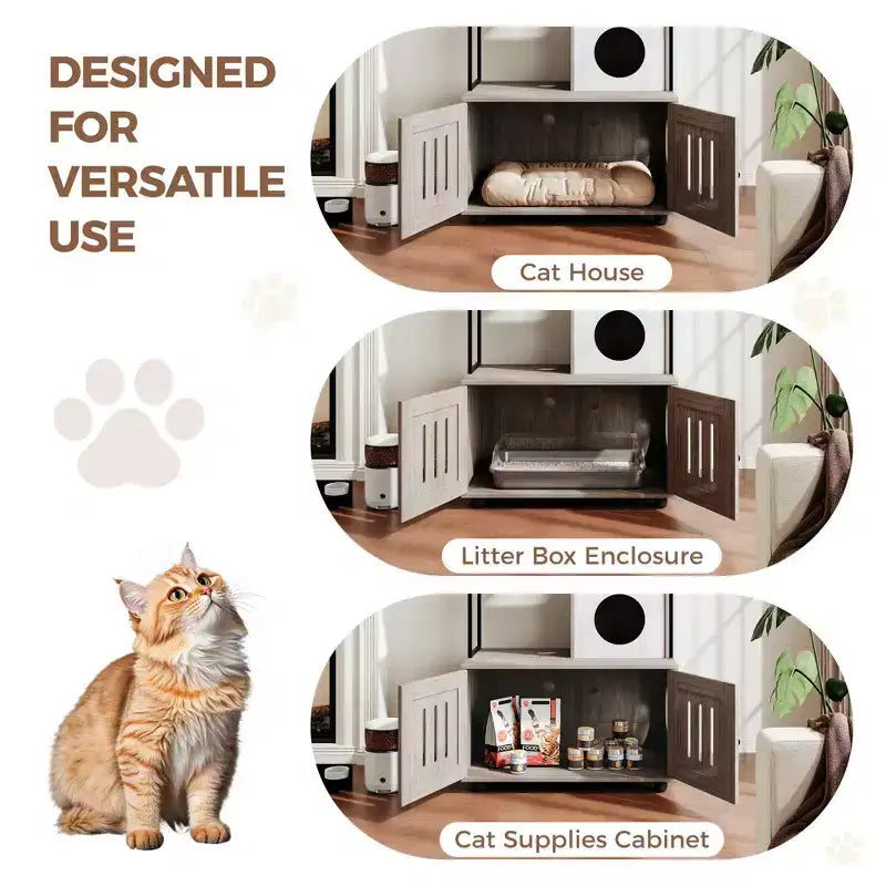 Multi-Functional Cat Litter Box Enclosure with Storage Rack, Hidden Cat Furniture, Modern Indoor Cat House, for Living Room, Home