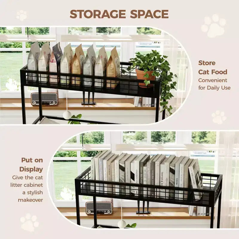 Multi-Functional Cat Litter Box Enclosure with Storage Rack, Hidden Cat Furniture, Modern Indoor Cat House, for Living Room, Home