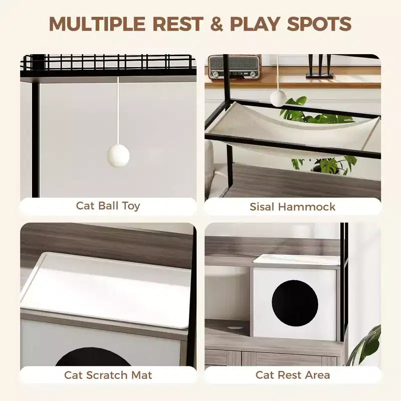 Multi-Functional Cat Litter Box Enclosure with Storage Rack, Hidden Cat Furniture, Modern Indoor Cat House, for Living Room, Home