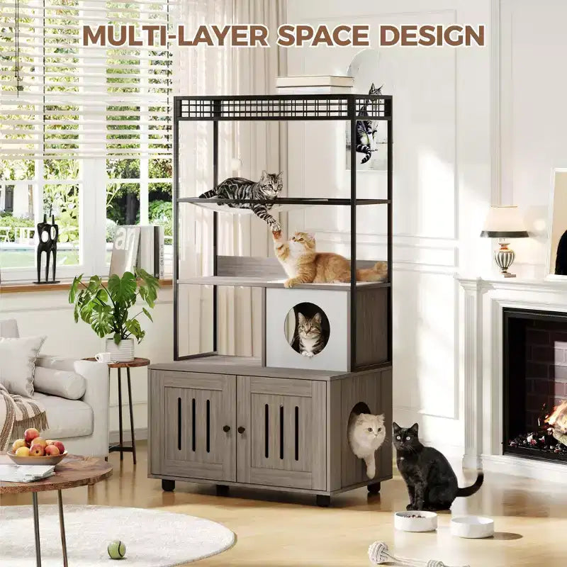 Multi-Functional Cat Litter Box Enclosure with Storage Rack, Hidden Cat Furniture, Modern Indoor Cat House, for Living Room, Home