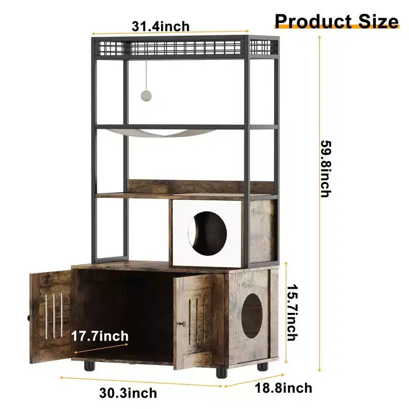 Multi-Functional Cat Litter Box Enclosure with Storage Rack, Hidden Cat Furniture, Modern Indoor Cat House, for Living Room, Home