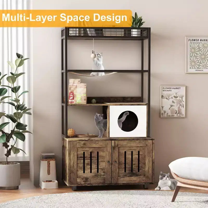 Multi-Functional Cat Litter Box Enclosure with Storage Rack, Hidden Cat Furniture, Modern Indoor Cat House, for Living Room, Home