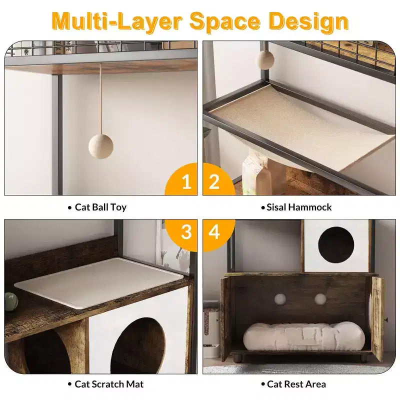 Multi-Functional Cat Litter Box Enclosure with Storage Rack, Hidden Cat Furniture, Modern Indoor Cat House, for Living Room, Home