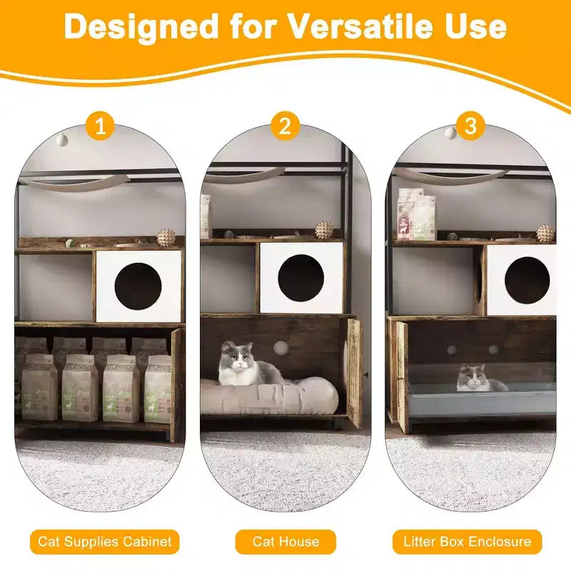 Multi-Functional Cat Litter Box Enclosure with Storage Rack, Hidden Cat Furniture, Modern Indoor Cat House, for Living Room, Home