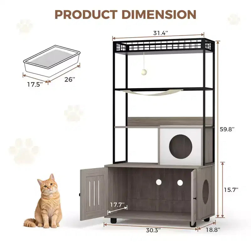 Multi-Functional Cat Litter Box Enclosure with Storage Rack, Hidden Cat Furniture, Modern Indoor Cat House, for Living Room, Home