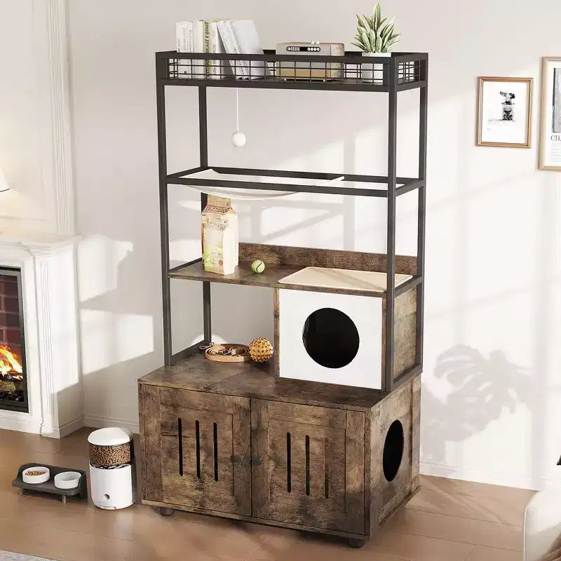 Multi-Functional Cat Litter Box Enclosure with Storage Rack, Hidden Cat Furniture, Modern Indoor Cat House, for Living Room, Home