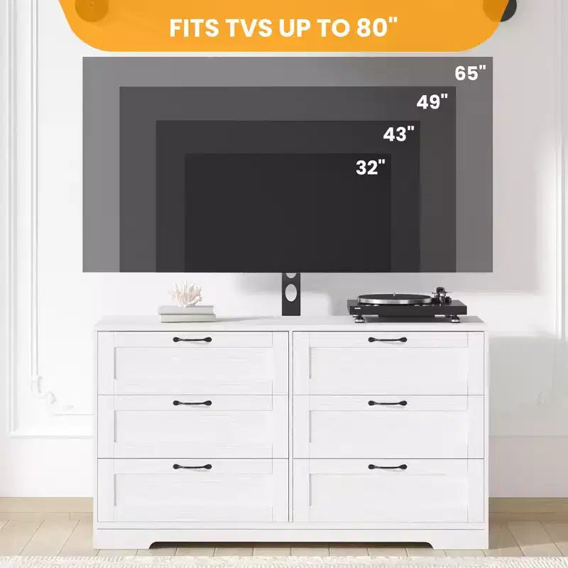 TV Stand with Mount and 6 Drawers. Entertainment Center for 32-80 Inch . Height Adjustable Media Console for Bedroom & Living Room