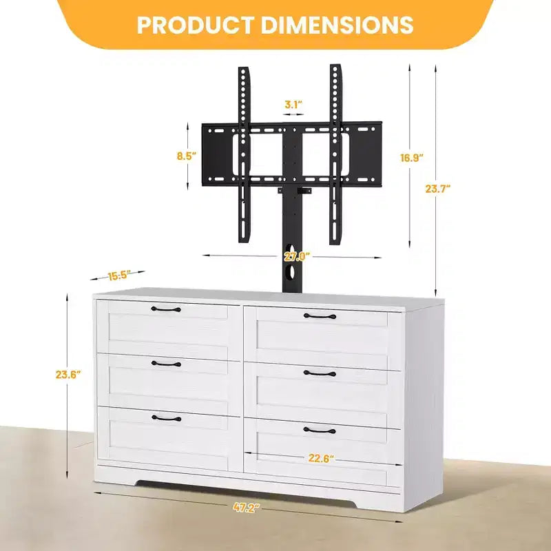 TV Stand with Mount and 6 Drawers. Entertainment Center for 32-80 Inch . Height Adjustable Media Console for Bedroom & Living Room