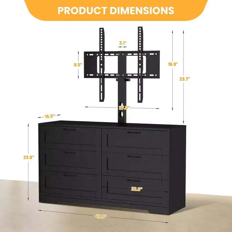 TV Stand with Mount and 6 Drawers. Entertainment Center for 32-80 Inch . Height Adjustable Media Console for Bedroom & Living Room