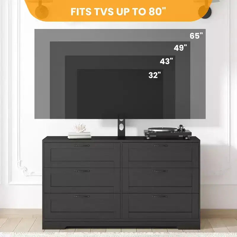 TV Stand with Mount and 6 Drawers. Entertainment Center for 32-80 Inch . Height Adjustable Media Console for Bedroom & Living Room