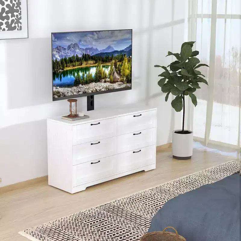 TV Stand with Mount and 6 Drawers. Entertainment Center for 32-80 Inch . Height Adjustable Media Console for Bedroom & Living Room