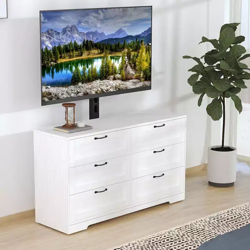 TV Stand with Mount and 6 Drawers. Entertainment Center for 32-80 Inch . Height Adjustable Media Console for Bedroom & Living Room