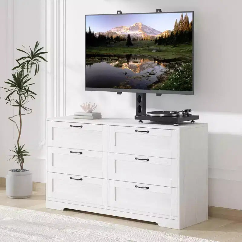 TV Stand with Mount and 6 Drawers. Entertainment Center for 32-80 Inch . Height Adjustable Media Console for Bedroom & Living Room