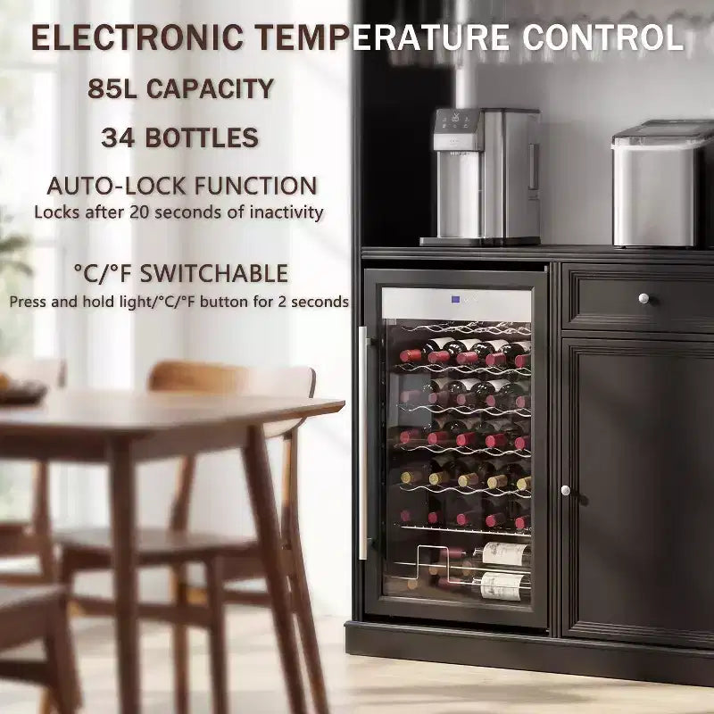 Famapy Kitchen Bar Cabinet,Compact Wine Fridge with Tempered Glass Door,Built-in LED,Temperature Control,Ideal for Kitchen Counter & Home Bar