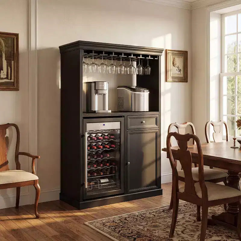 Famapy Kitchen Bar Cabinet,Compact Wine Fridge with Tempered Glass Door,Built-in LED,Temperature Control,Ideal for Kitchen Counter & Home Bar