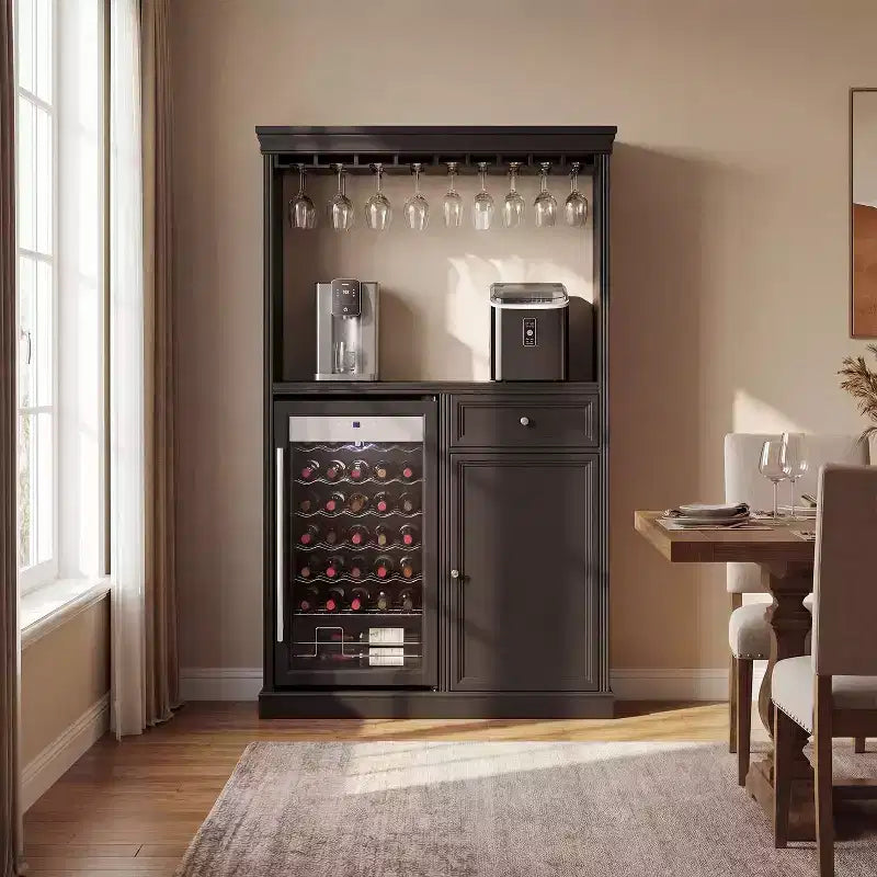 Famapy Kitchen Bar Cabinet,Compact Wine Fridge with Tempered Glass Door,Built-in LED,Temperature Control,Ideal for Kitchen Counter & Home Bar