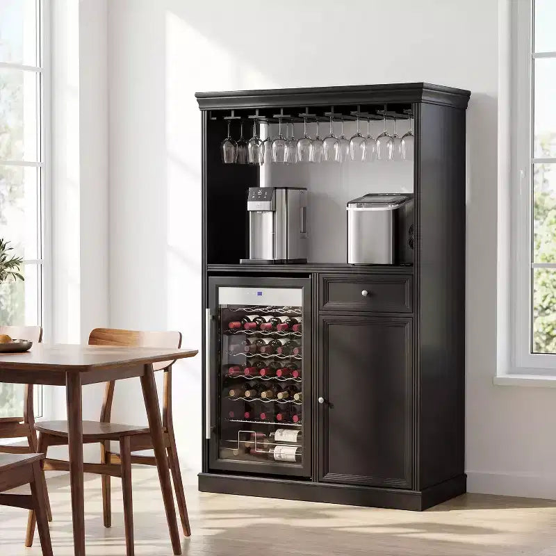 Famapy Kitchen Bar Cabinet,Compact Wine Fridge with Tempered Glass Door,Built-in LED,Temperature Control,Ideal for Kitchen Counter & Home Bar