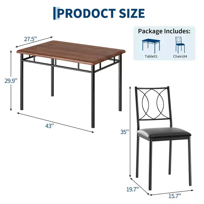 Space Saving Farmhouse Dining Table Set For 4,Sturdy Wood Table,Upholstered Chairs,Perfect For Apartments And Small Kitchens,Elegant Walnut Color
