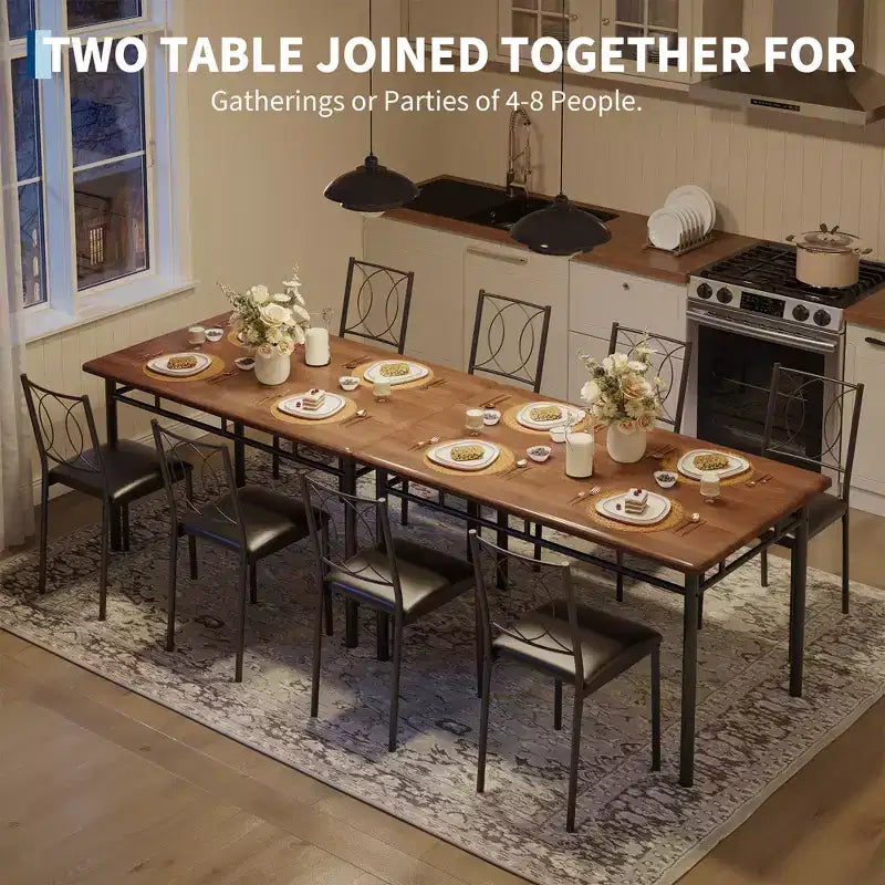 Space Saving Farmhouse Dining Table Set For 4,Sturdy Wood Table,Upholstered Chairs,Perfect For Apartments And Small Kitchens,Elegant Walnut Color