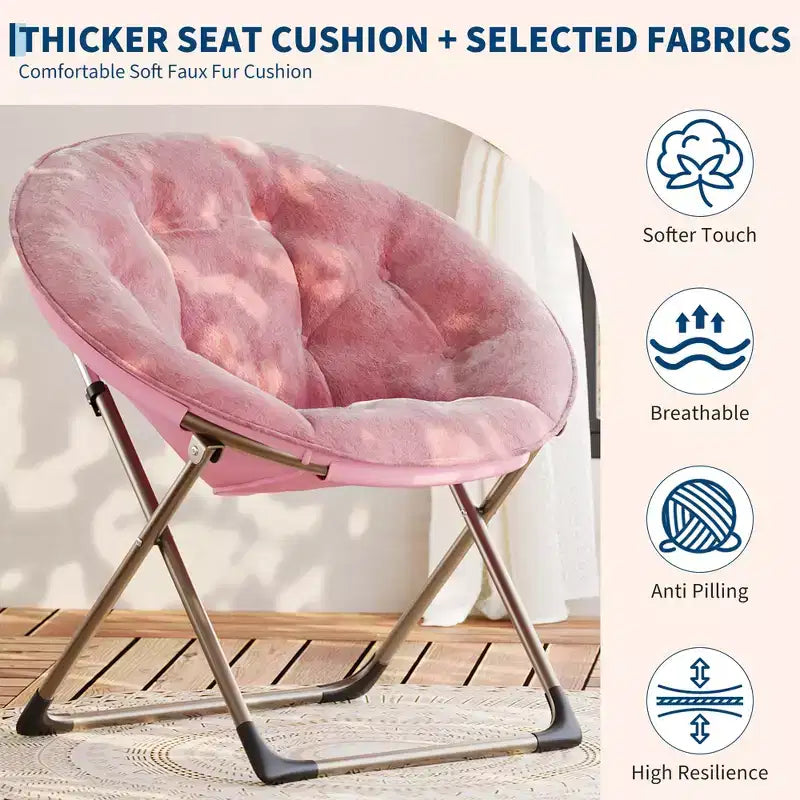 COZONY Saucer Chair with Faux Fur, Oversized Plush Foldable Lounge Moon Chair for Adults & Teens, Cozy Accent Seat for Bedroom or Dorm