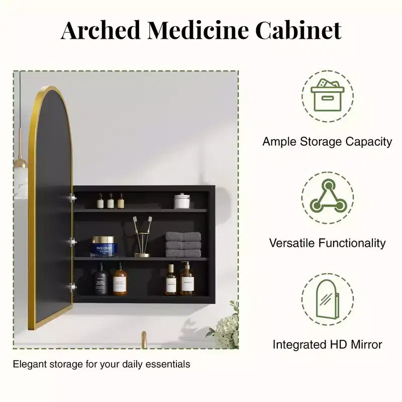 PexFix 2Pcs Arched Medicine Cabinet with Mirror Metal Framed Bathroom Mirror Cabinet with Storage Recessed & Surface Mount Wall Mounted Vanity Cabinet