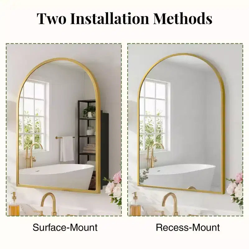 PexFix 2Pcs Arched Medicine Cabinet with Mirror Metal Framed Bathroom Mirror Cabinet with Storage Recessed & Surface Mount Wall Mounted Vanity Cabinet