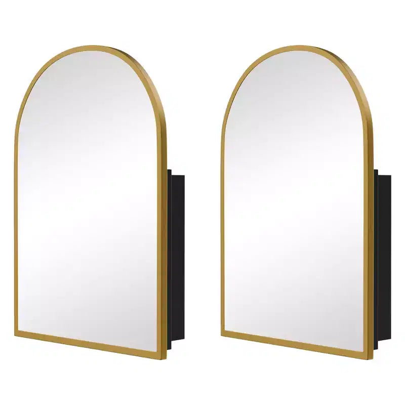 PexFix 2Pcs Arched Medicine Cabinet with Mirror Metal Framed Bathroom Mirror Cabinet with Storage Recessed & Surface Mount Wall Mounted Vanity Cabinet