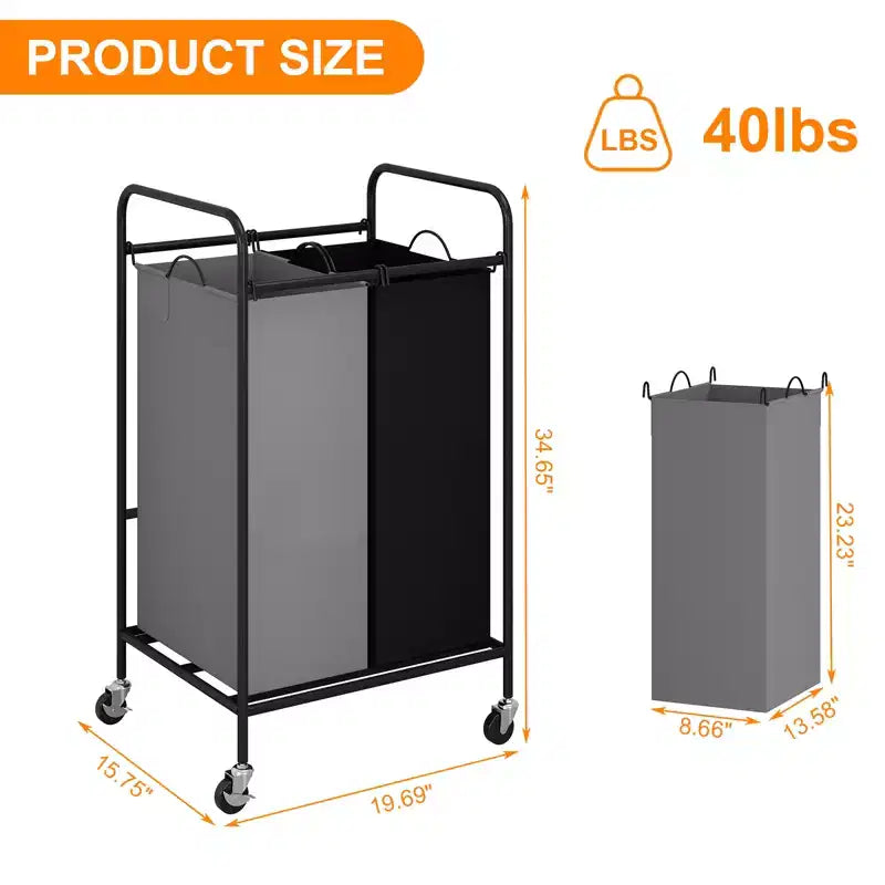3-Bag Laundry Sorter Cart, 120L Rolling Laundry Hamper with Lockable Wheels, 3 Section Large Laundry Basket Organizer