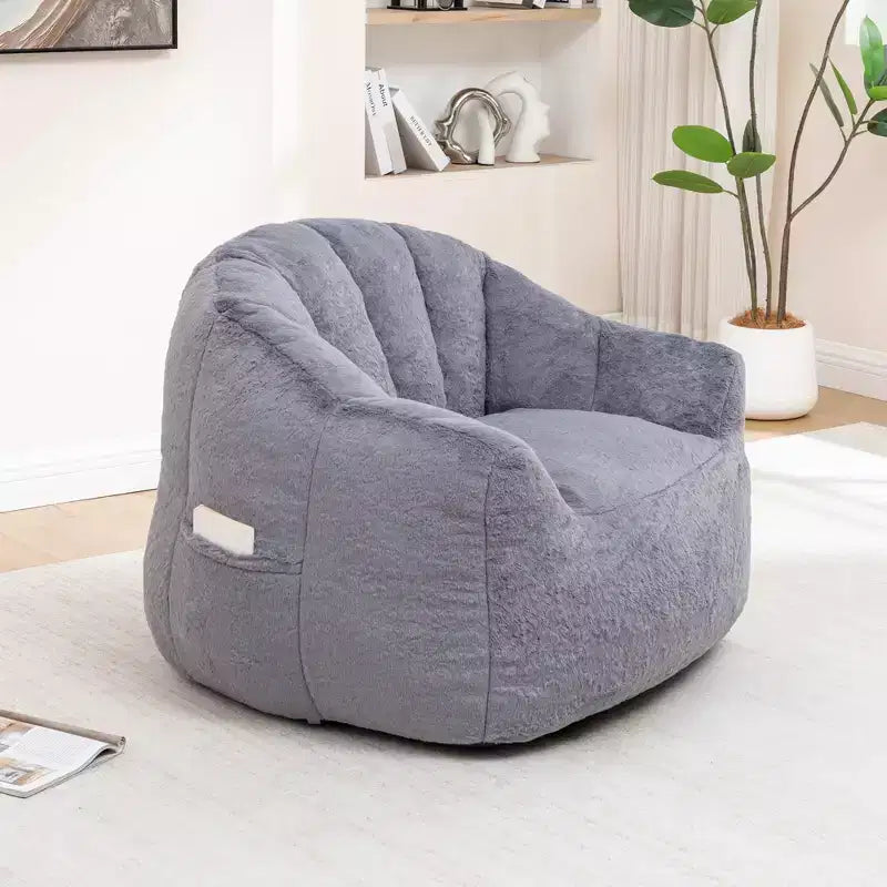 GDFStudio Thoii, Pouf Fauteuil Moderne Rembourré en Fausse Fourrure avec Accoudoir
