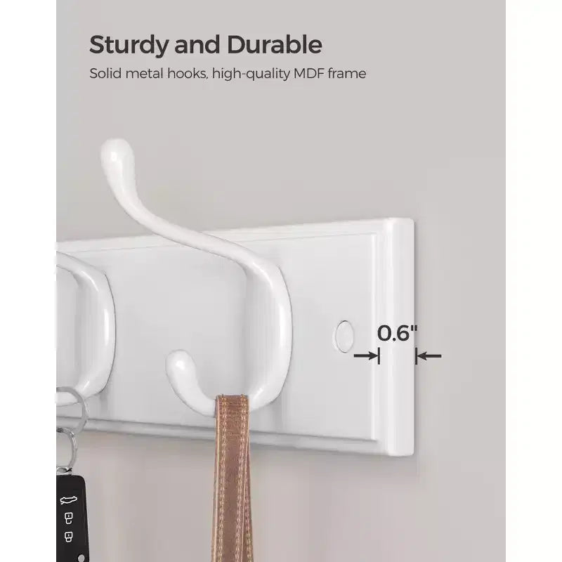Set of 2 Wall-Mounted Coat Rack, Hook Rack, 8 Dual Metal Hooks, for Coats, Bags, Keys