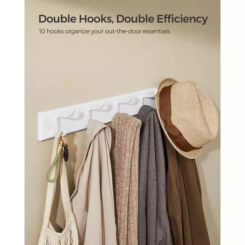 Set of 2 Wall-Mounted Coat Rack, Hook Rack, 8 Dual Metal Hooks, for Coats, Bags, Keys