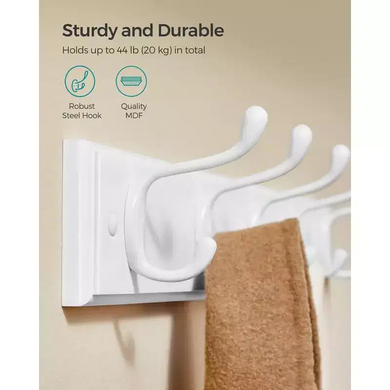 Set of 2 Wall-Mounted Coat Rack, Hook Rack, 8 Dual Metal Hooks, for Coats, Bags, Keys