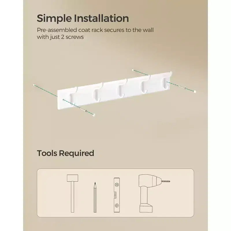 Set of 2 Wall-Mounted Coat Rack, Hook Rack, 8 Dual Metal Hooks, for Coats, Bags, Keys