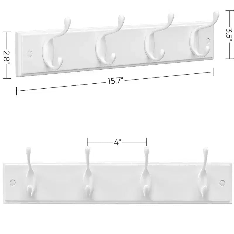 Lot de 2 porte-manteaux muraux, patères avec 8 doubles crochets en métal, pour manteaux, sacs, clés