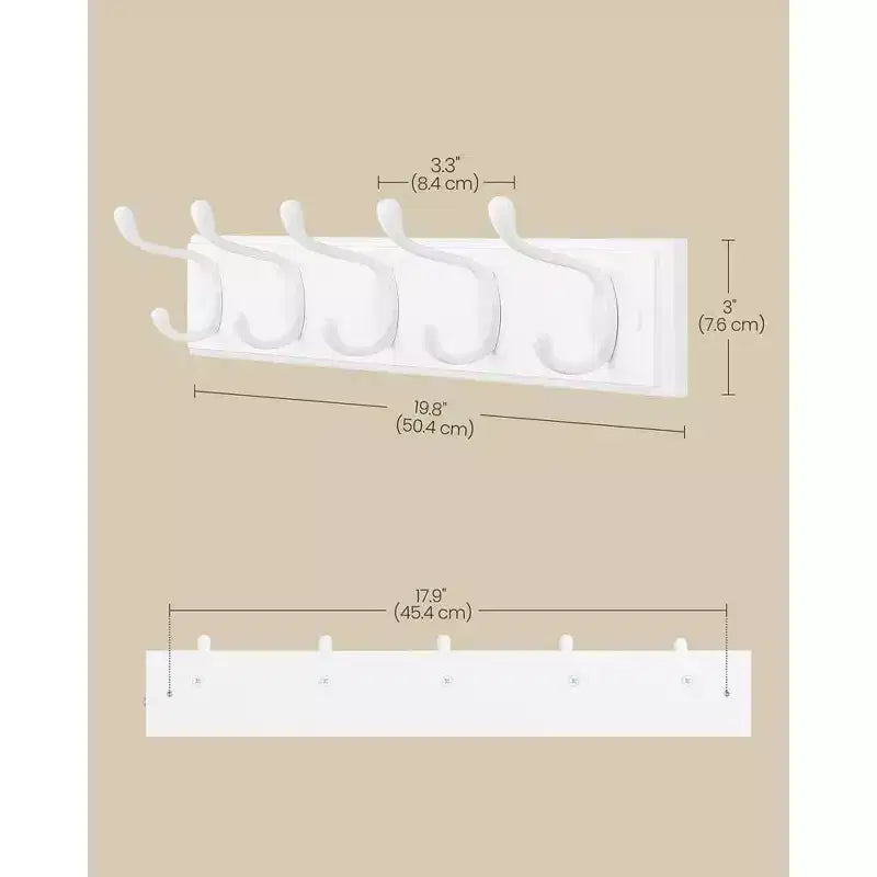 Set of 2 Wall-Mounted Coat Rack, Hook Rack, 8 Dual Metal Hooks, for Coats, Bags, Keys