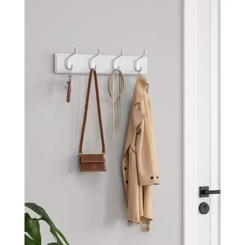 Set of 2 Wall-Mounted Coat Rack, Hook Rack, 8 Dual Metal Hooks, for Coats, Bags, Keys