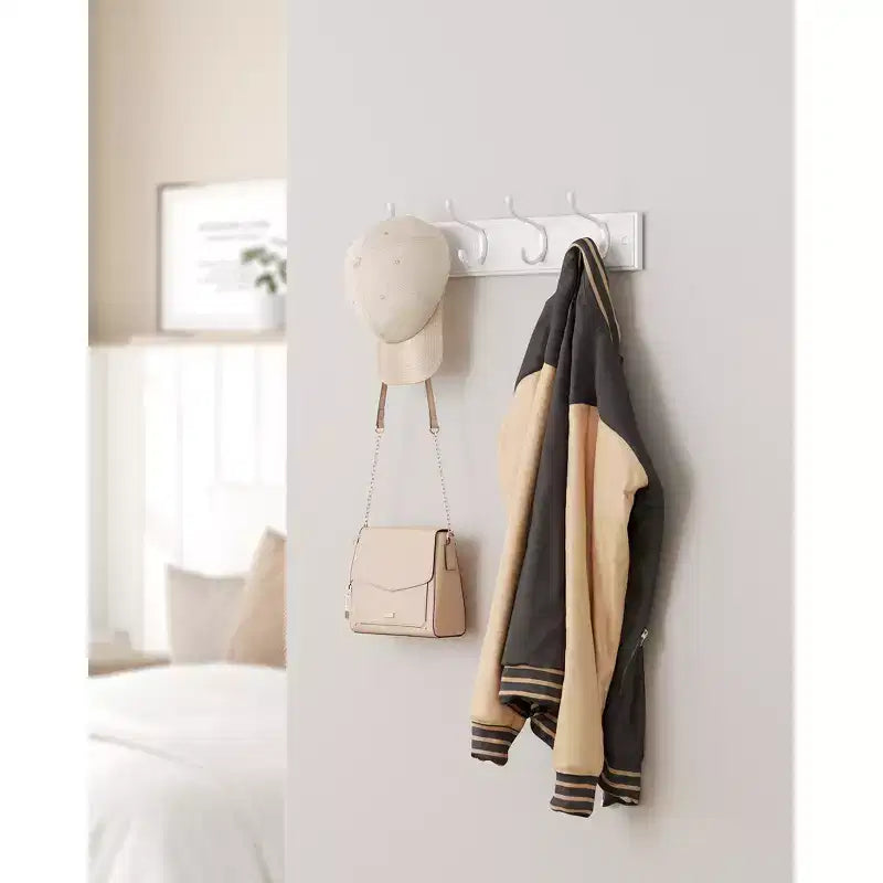 Set of 2 Wall-Mounted Coat Rack, Hook Rack, 8 Dual Metal Hooks, for Coats, Bags, Keys