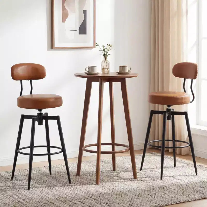 Costway Swivel Barstools Set of 2/4 Faux Leather Bar Height Chairs with Upholstered Seat Back Black/Black + Brown