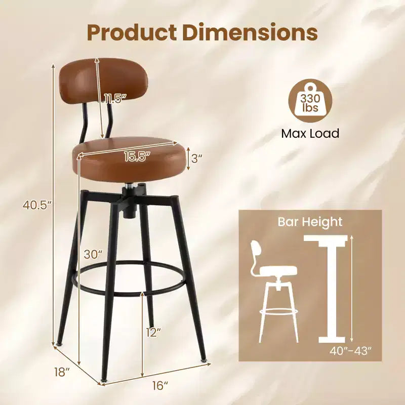 Costway Swivel Barstools Set of 2/4 Faux Leather Bar Height Chairs with Upholstered Seat Back Black/Black + Brown