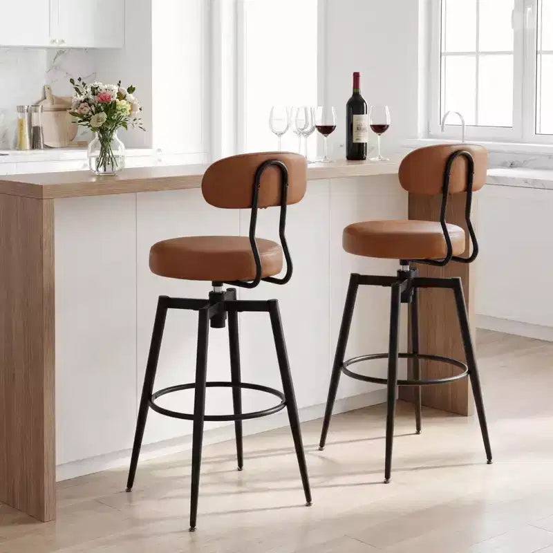 Costway Swivel Barstools Set of 2/4 Faux Leather Bar Height Chairs with Upholstered Seat Back Black/Black + Brown