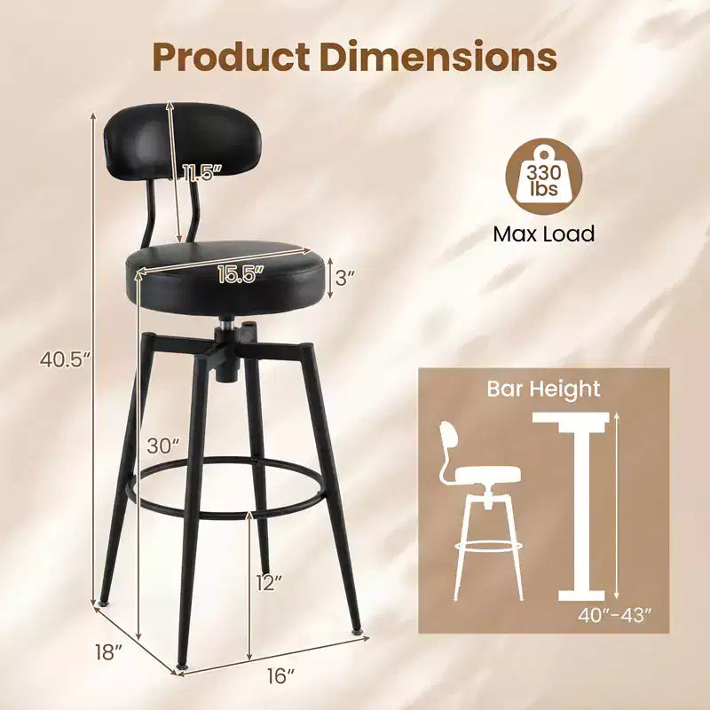 Costway Swivel Barstools Set of 2/4 Faux Leather Bar Height Chairs with Upholstered Seat Back Black/Black + Brown