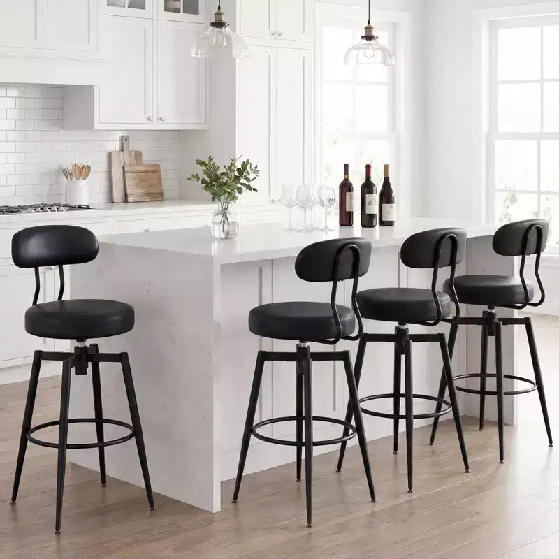 Costway Swivel Barstools Set of 2/4 Faux Leather Bar Height Chairs with Upholstered Seat Back Black/Black + Brown