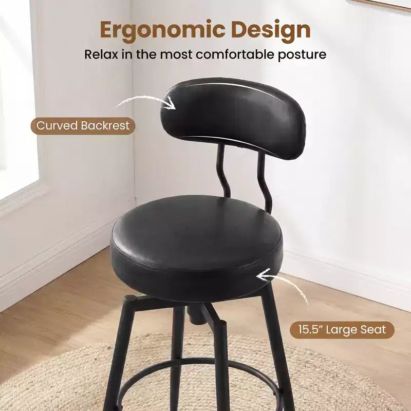 Costway Swivel Barstools Set of 2/4 Faux Leather Bar Height Chairs with Upholstered Seat Back Black/Black + Brown
