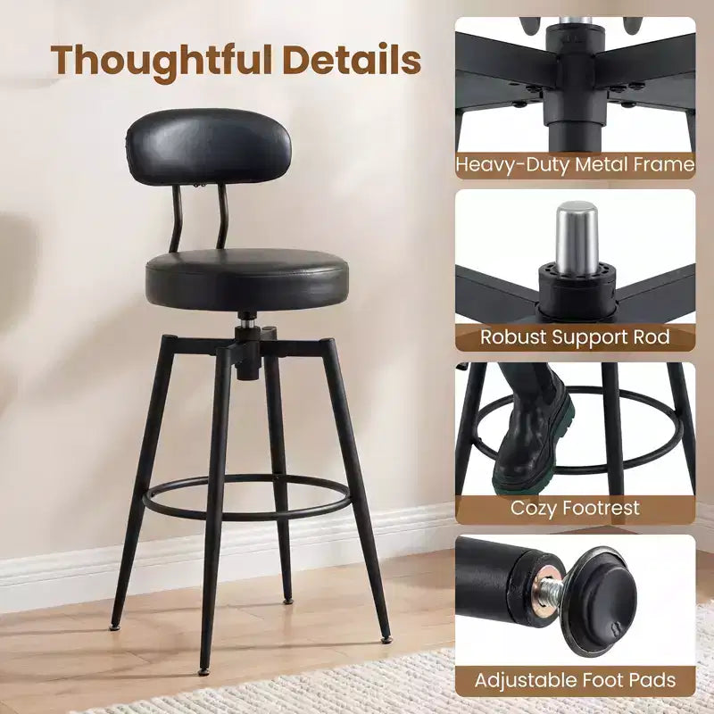 Costway Swivel Barstools Set of 2/4 Faux Leather Bar Height Chairs with Upholstered Seat Back Black/Black + Brown